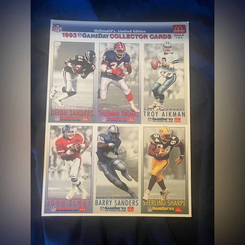 1993 McDonalds NFL GameDay Collector Cards uncut sheet